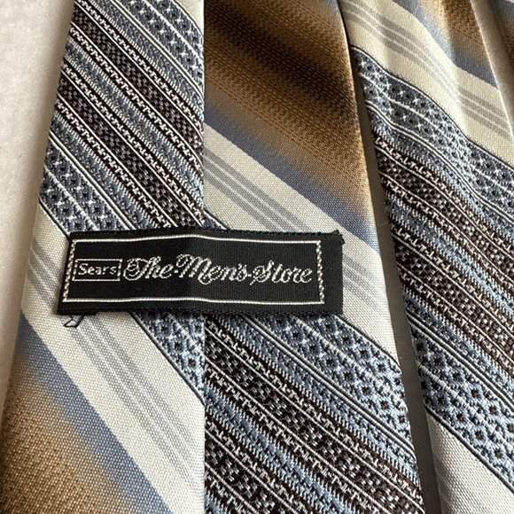 2 Vintage Sears The Men's Store Neck Tie Brown Blue Gold Tan - Picture 9 of 11